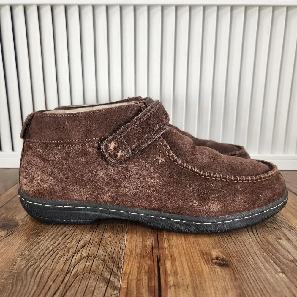 Jeffrey Fitzhugh Ankle Boots Mens 11.5 Brown Suede Moc Toe Faux Fur Lined Casual